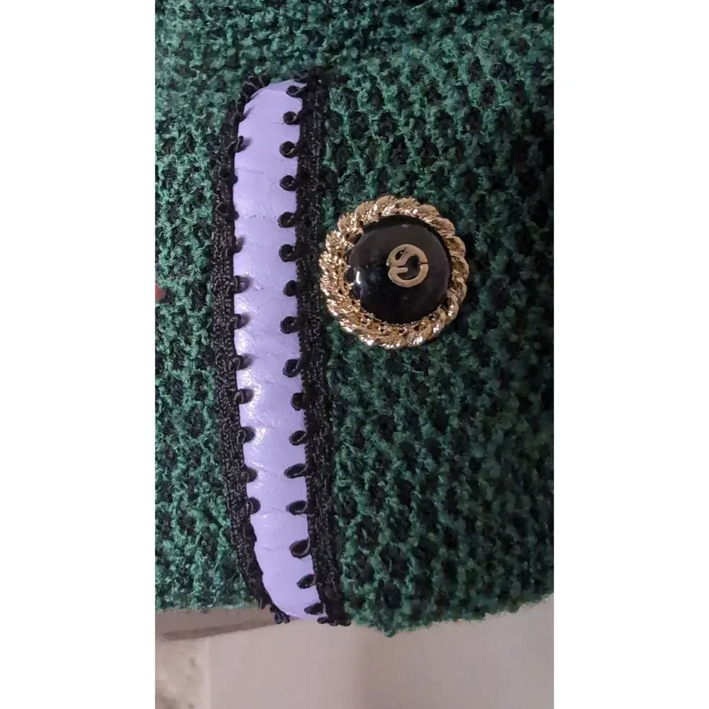 St John Santana Knit Blazer Green Gold Button Preppy Luxury Career Jacket - Picture 7 of 11
